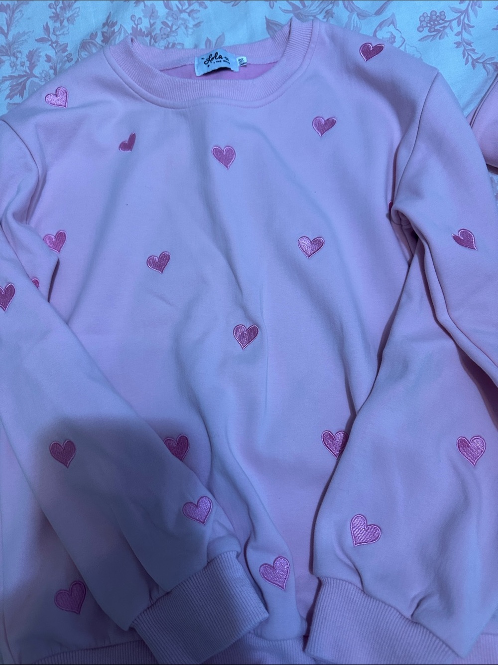 Lola + The Boys Pink Heart Embroidered Kids Pajama Set - Picture 2 of 13